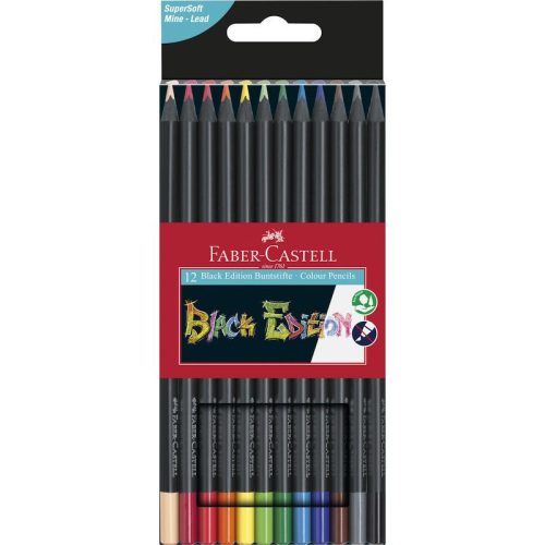 Faber-Castell  színes ceruza készlet, háromszögletű, 12 különböző szín (Black Edition fekete) (TR-322272)