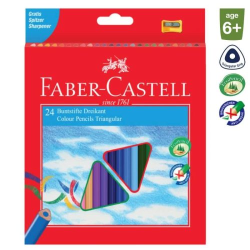 Faber-Castell 'Eco' színes ceruza készlet + 1db faragó, háromszögletű, 24 különböző szín