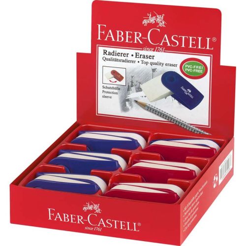 Faber-Castell 'Sleeve Eraser' radír, kihatható műanyag tokban, kék, piros