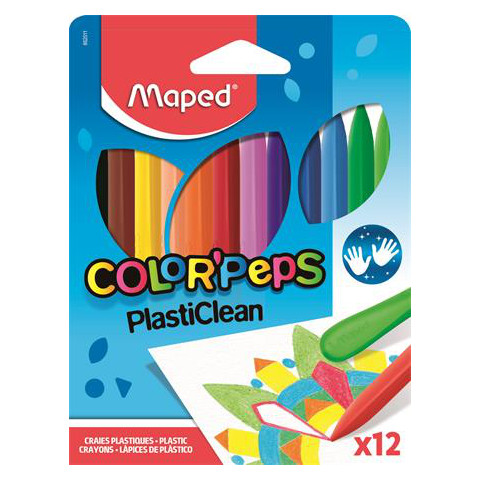 Maped 'Color'Peps PlastiClean' zsírkréta, 12 különböző szín