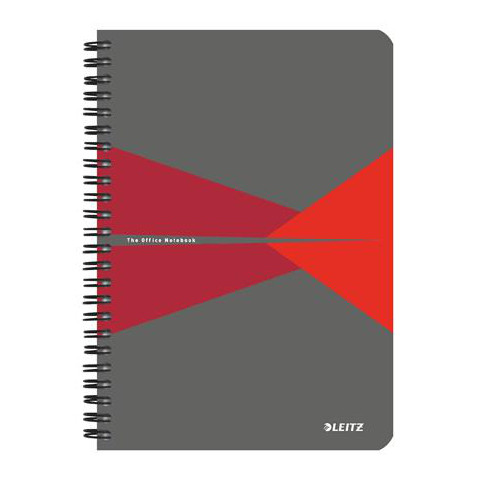 Leitz 'Office szürke-piros' spirálfüzet, A5, kockás, 90 lapos